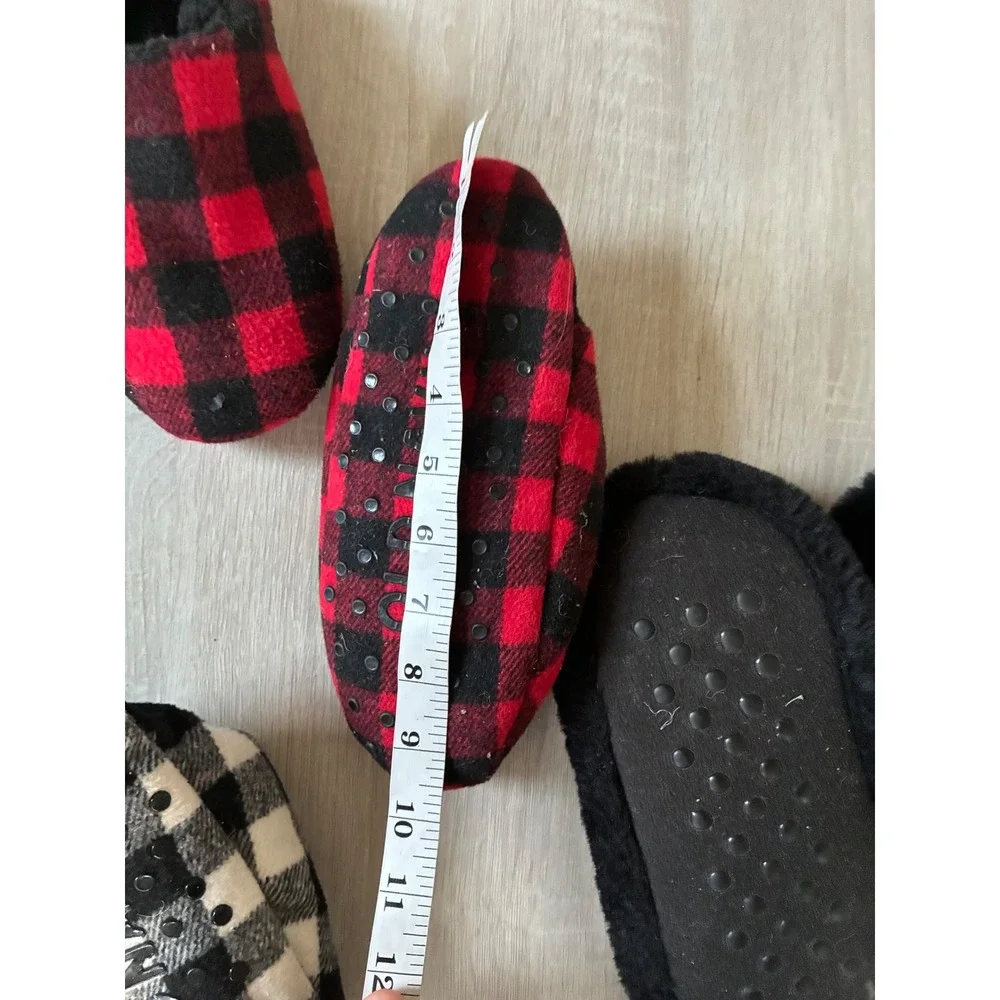 Old Navy Kids Slipper Bundle Cat Faux Fur Red White Buffalo Plaid 3 Pairs